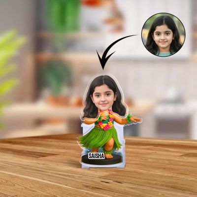Personalized Hula Dancer Girl Bobblehead Caricature Gift for Daughter & Sisters  Girls Bedroom & Study Table Decor  Battery Powered Moving Head  Birthday Return Gift